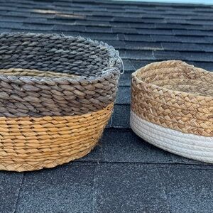 Woven Gray and Tan Basket Set
